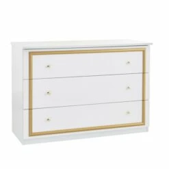 Kommode - Weiß Hochglanz - Gold - 118 Cm