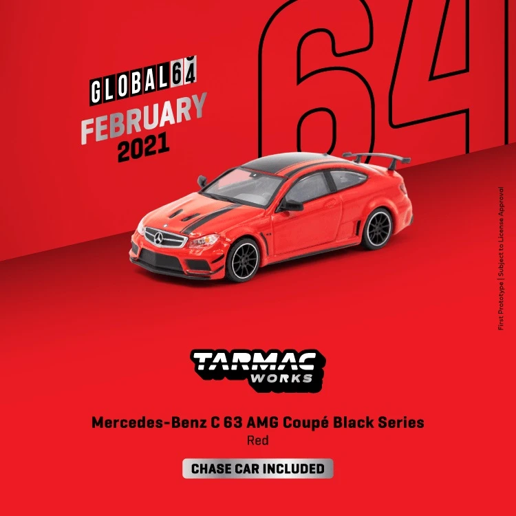 Tarmac T64G-009-RE Mercedes Benz C63 AMG Rot Maßstab 1:64 Modellauto – Bild 2